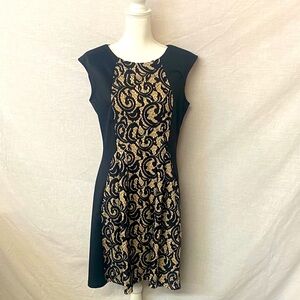 Danny & Nicole Black and Gold Swirl Midi Dress